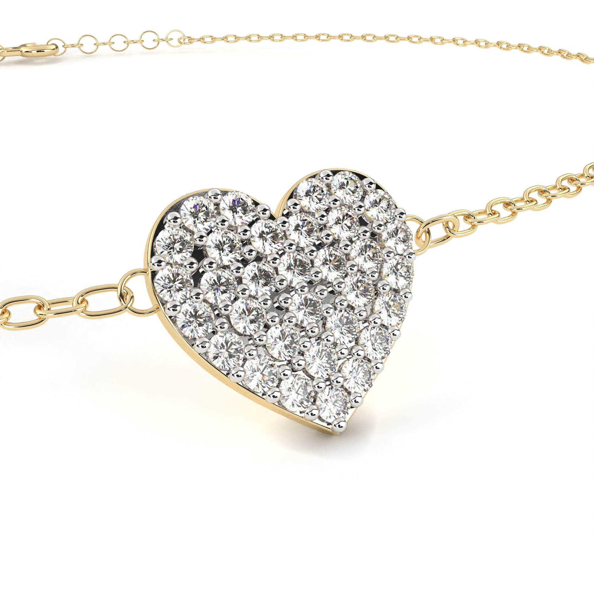 Heart diamond bracelet in gold with fine chain pattern