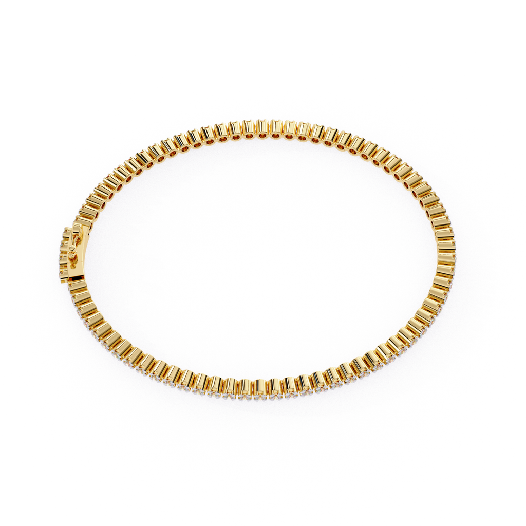 Gold tennis bracelet with baguette diamonds for everyday wear
