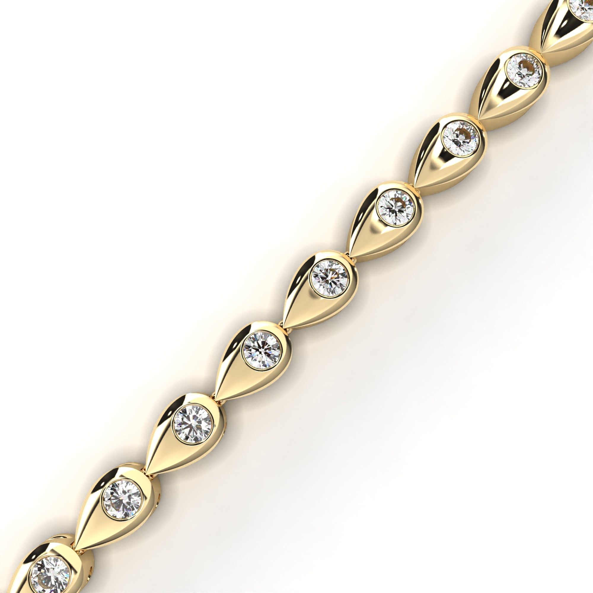 Gold bangle with teardrop-shape round diamonds
