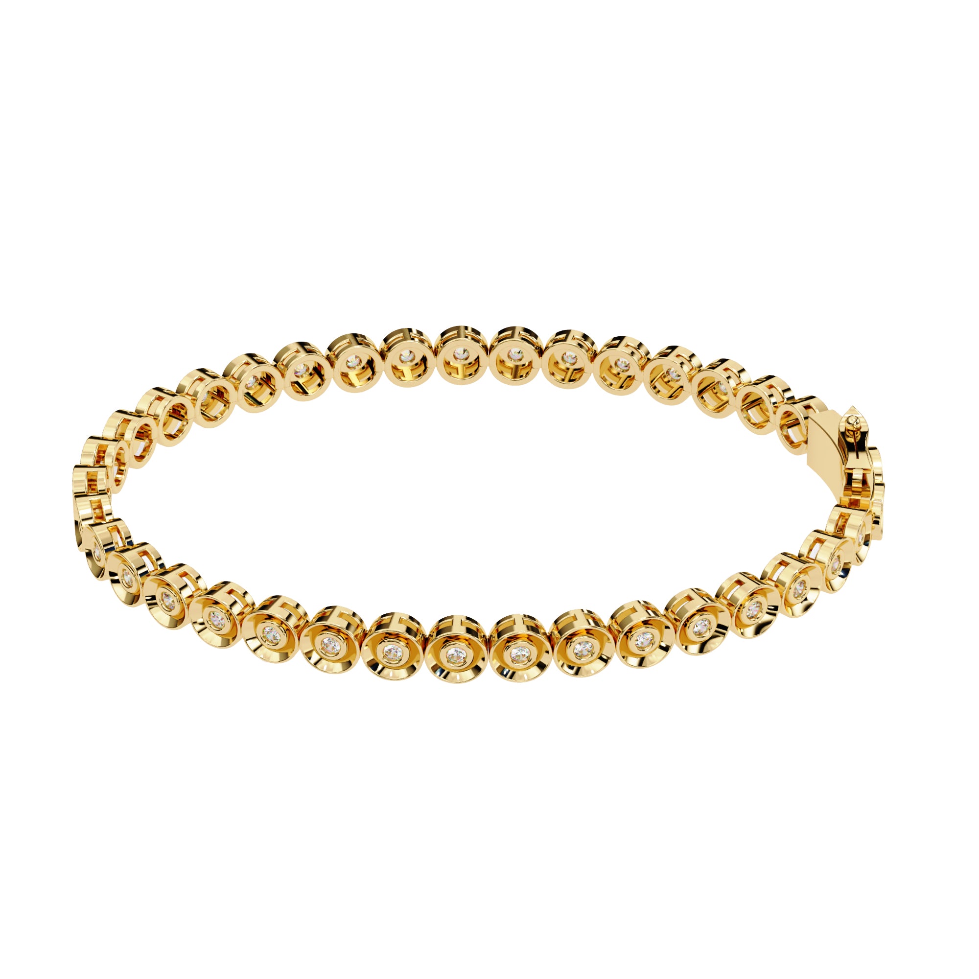 Lab grown round diamond bracelet in gold bezel setting