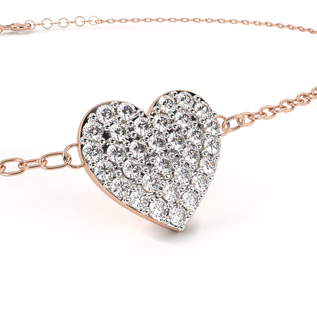 Heart diamond bracelet in rose gold with fine chain pattern