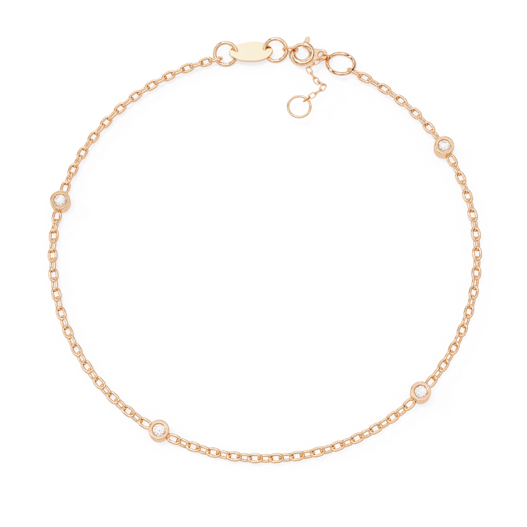 Dainty adjustable rose gold diamond bracelet with bezel-set stones