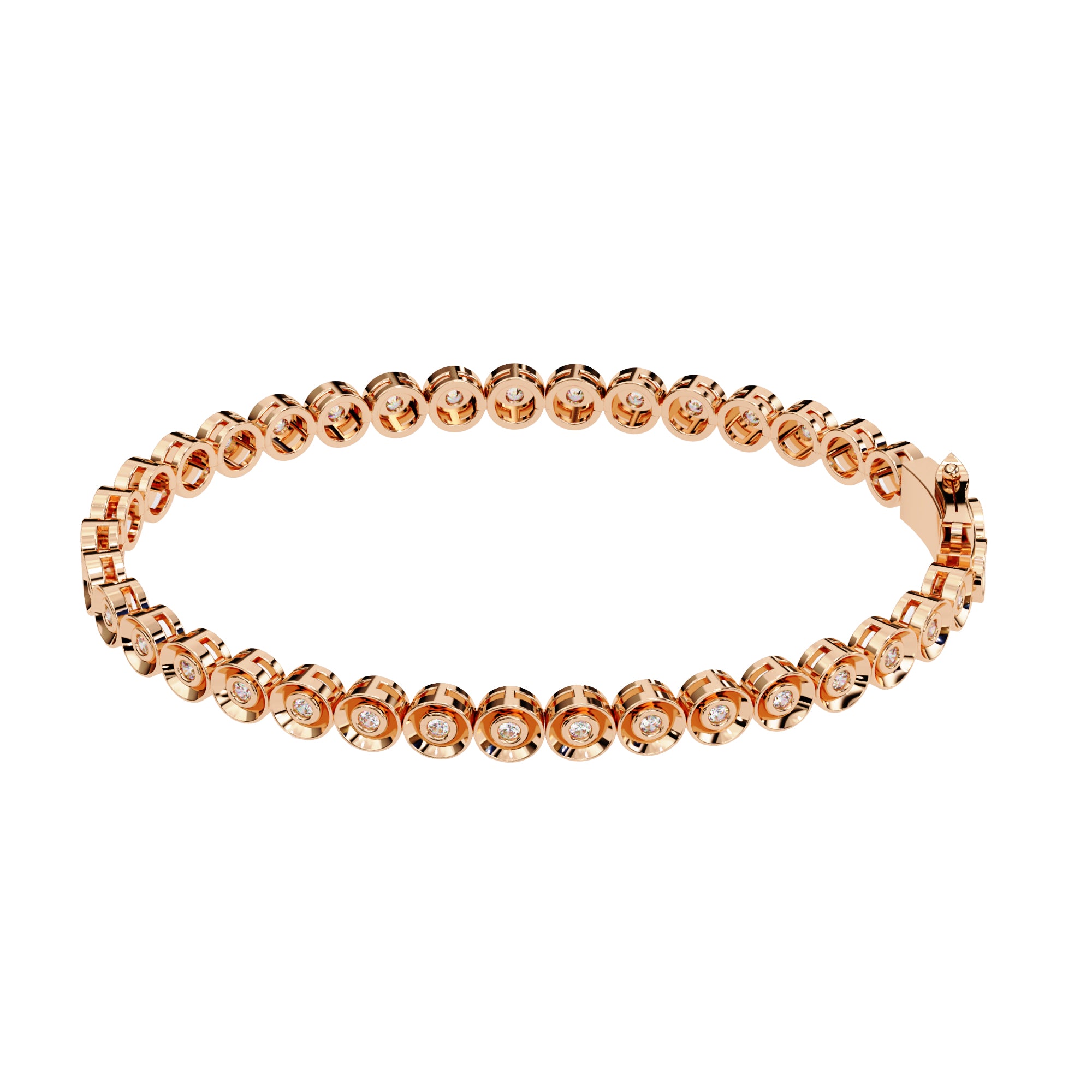 Lab grown round diamond bracelet in rose gold bezel setting