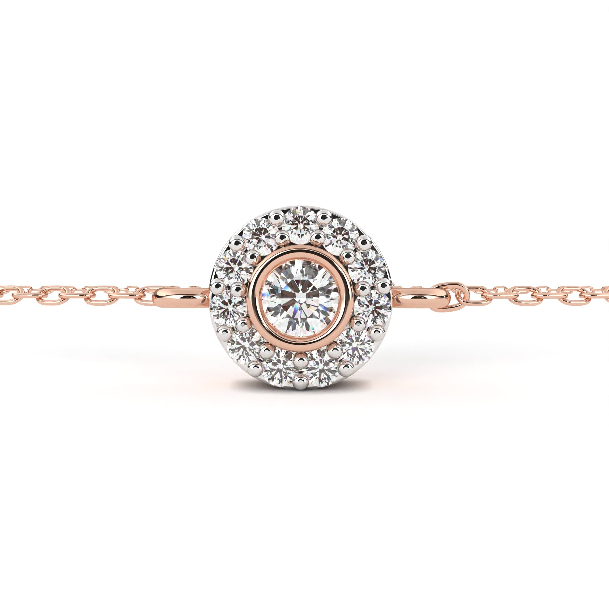 Elegant rose gold diamond halo bracelet for women
