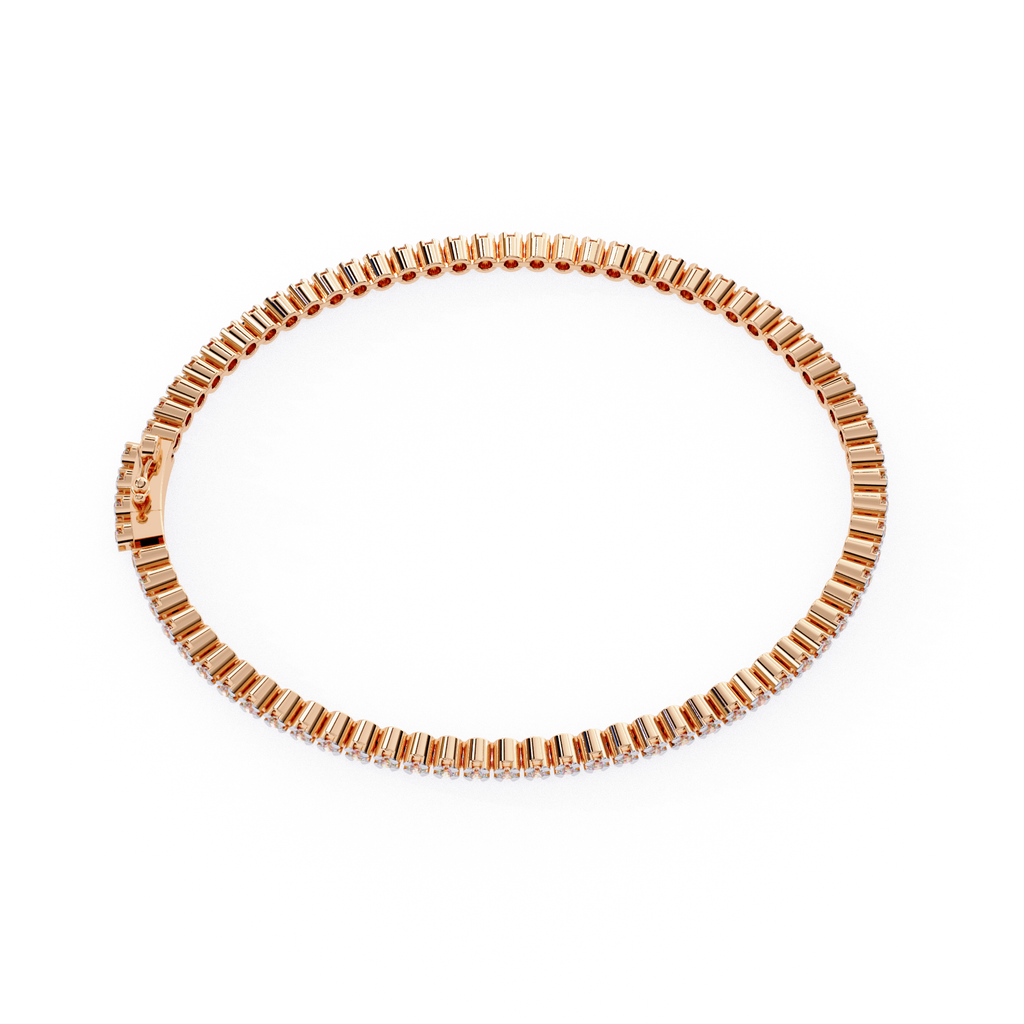 Rose Gold tennis bracelet with baguette diamonds for everyday wear
