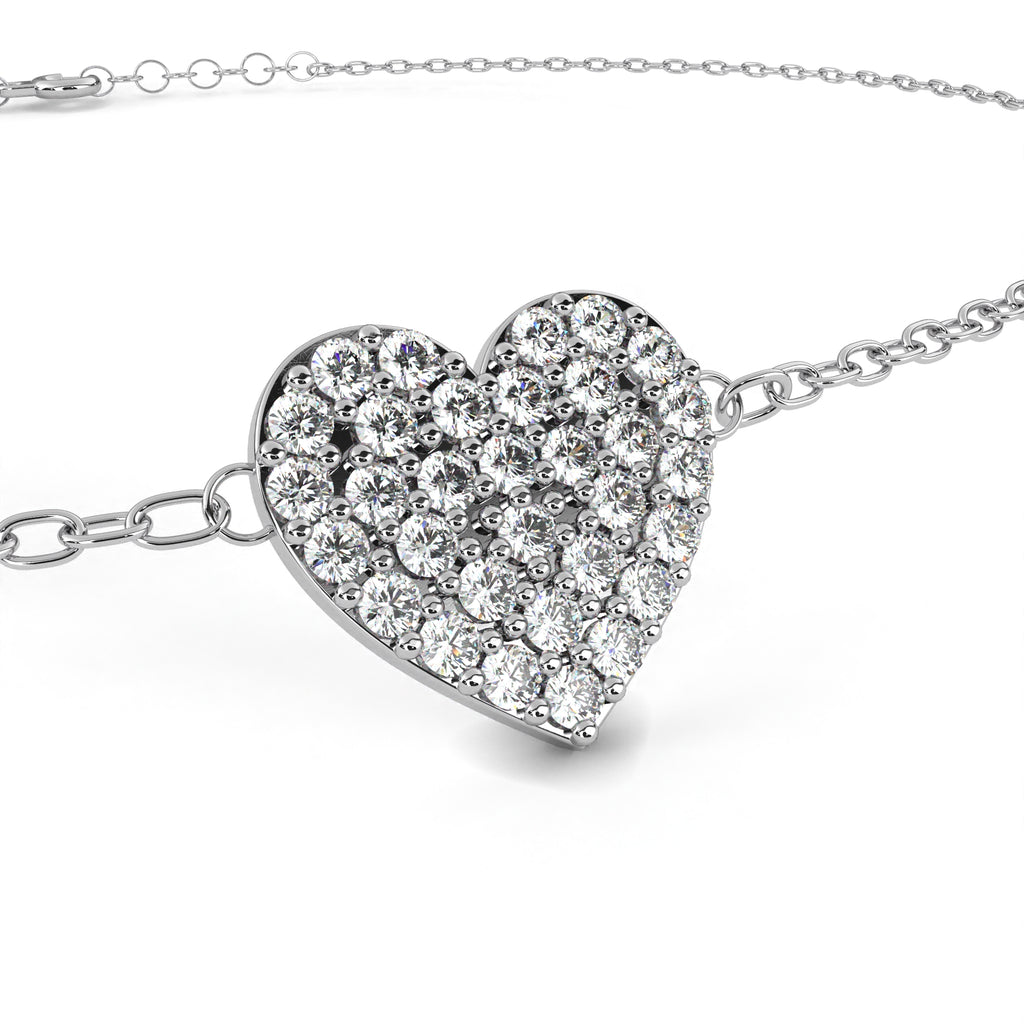 Heart diamond bracelet in white gold with fine chain pattern