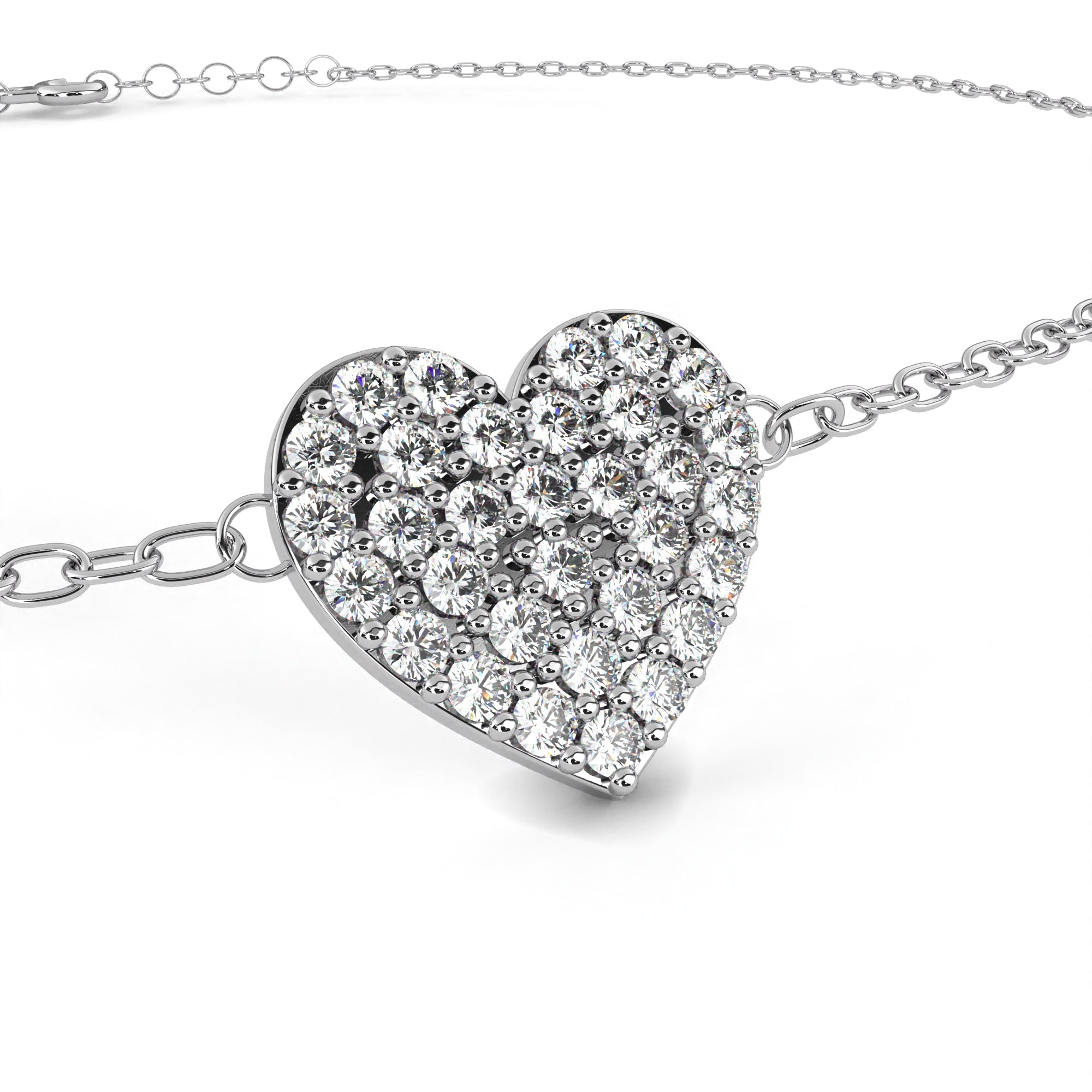 Heart diamond bracelet in white gold with fine chain pattern