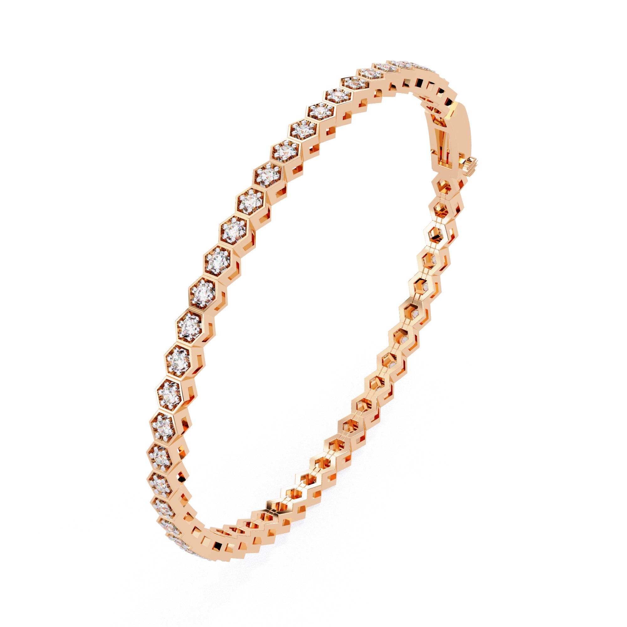 Lab grown diamond tennis bracelet with hexagon pattern in Rose Gold
