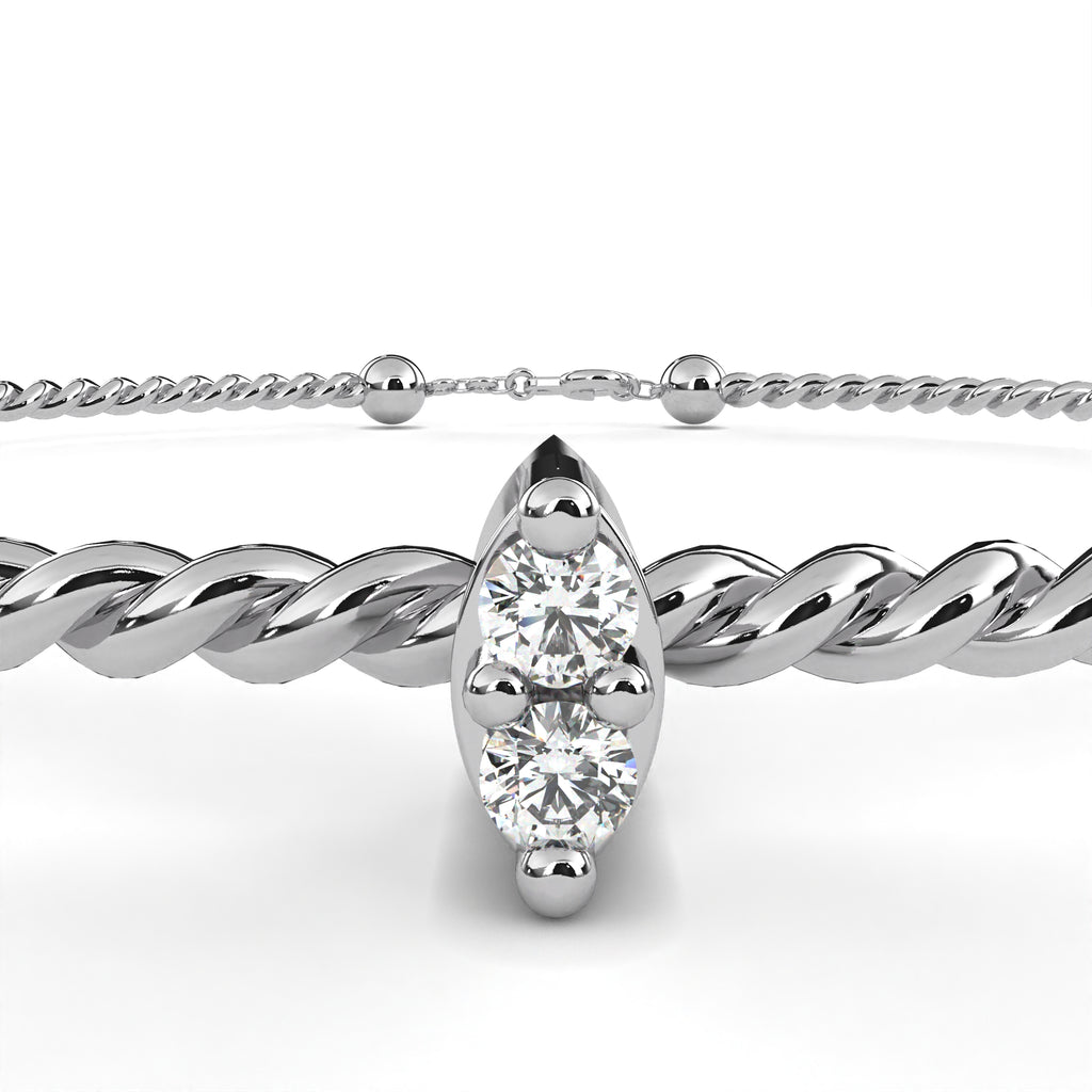 Rope-pattern white gold bracelet with marquise-cut diamond