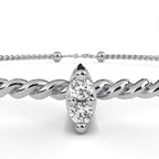 Rope-pattern white gold bracelet with marquise-cut diamond