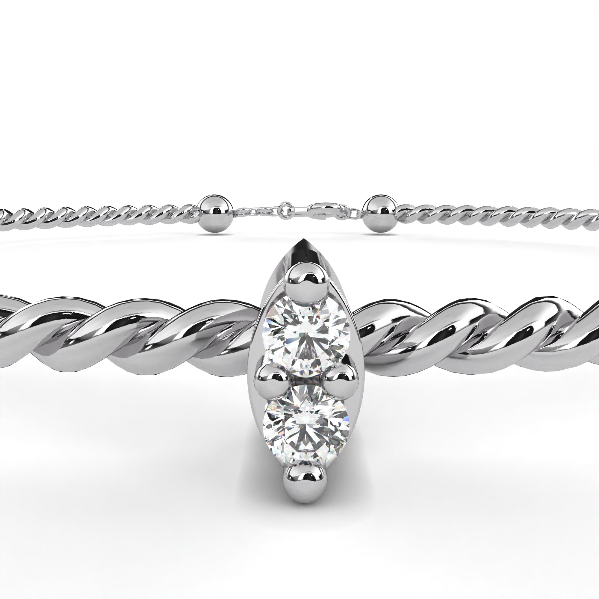Rope-pattern white gold bracelet with marquise-cut diamond