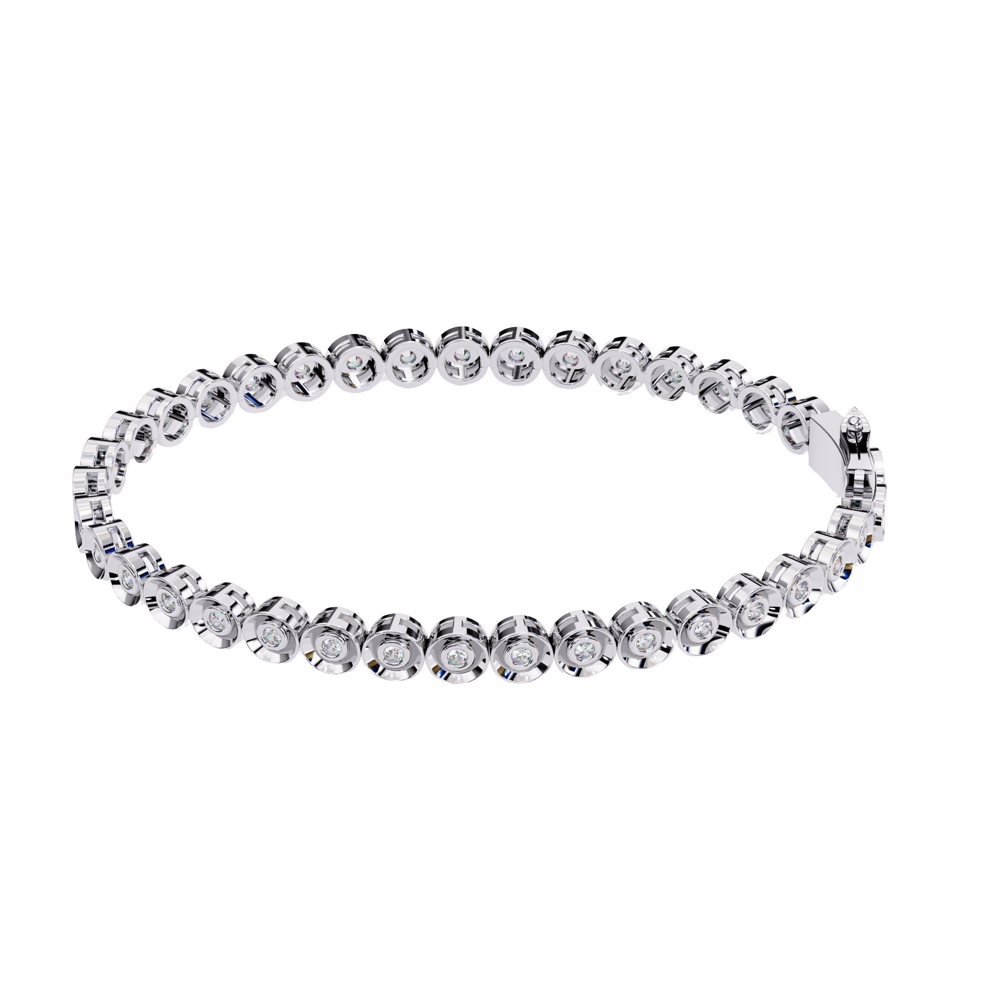 Lab grown round diamond bracelet in white gold bezel setting