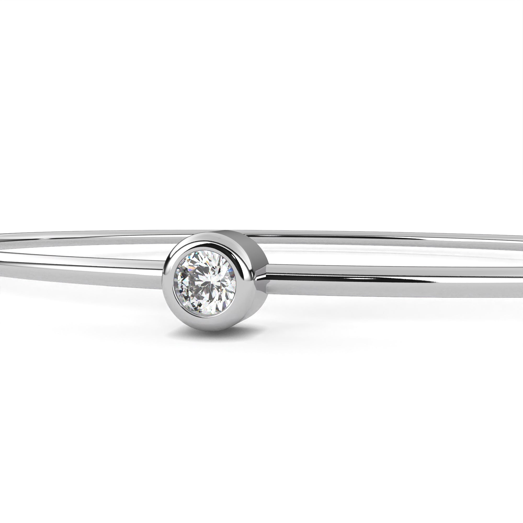 Minimal white gold bangle with round diamond