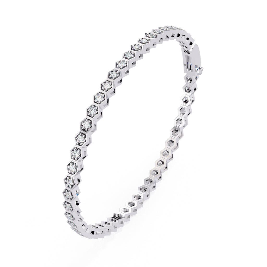 Lab grown diamond tennis bracelet with hexagon pattern in White Gold