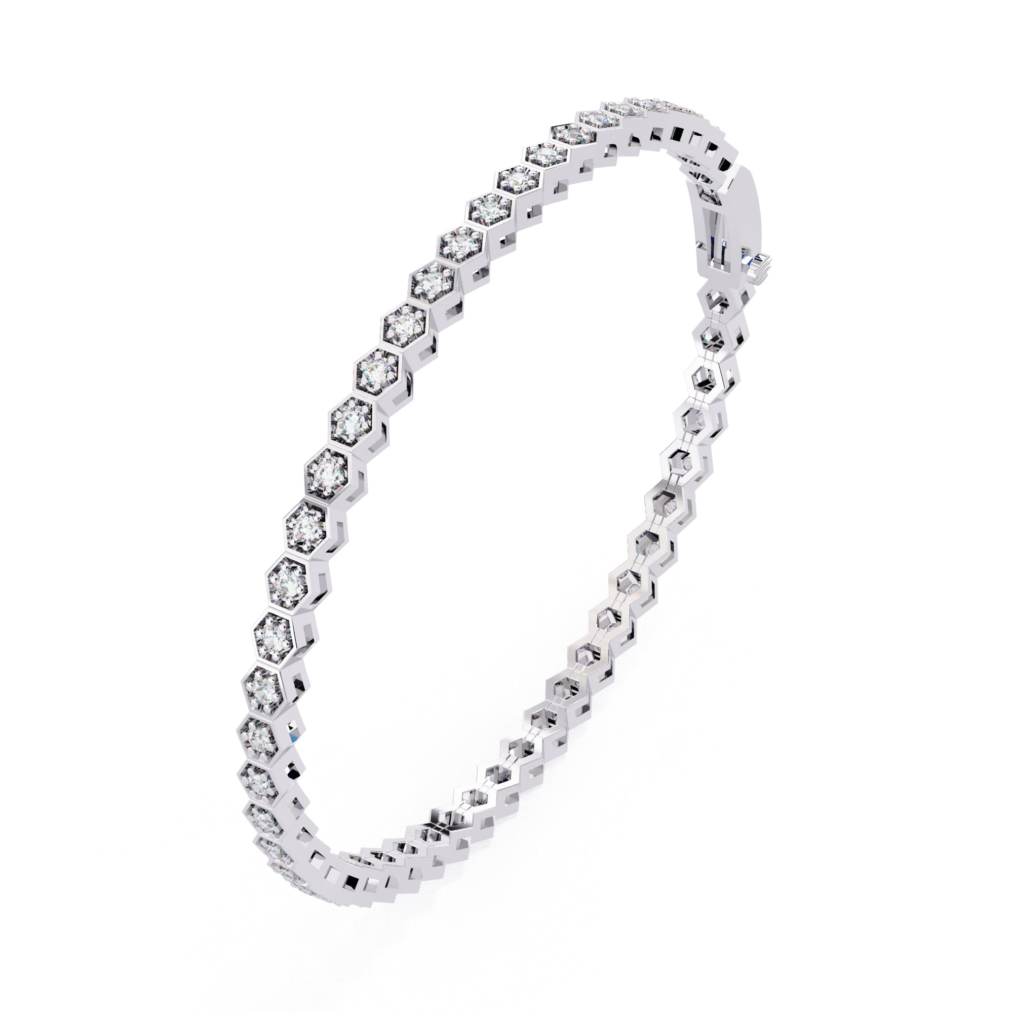 Lab grown diamond tennis bracelet with hexagon pattern in White Gold