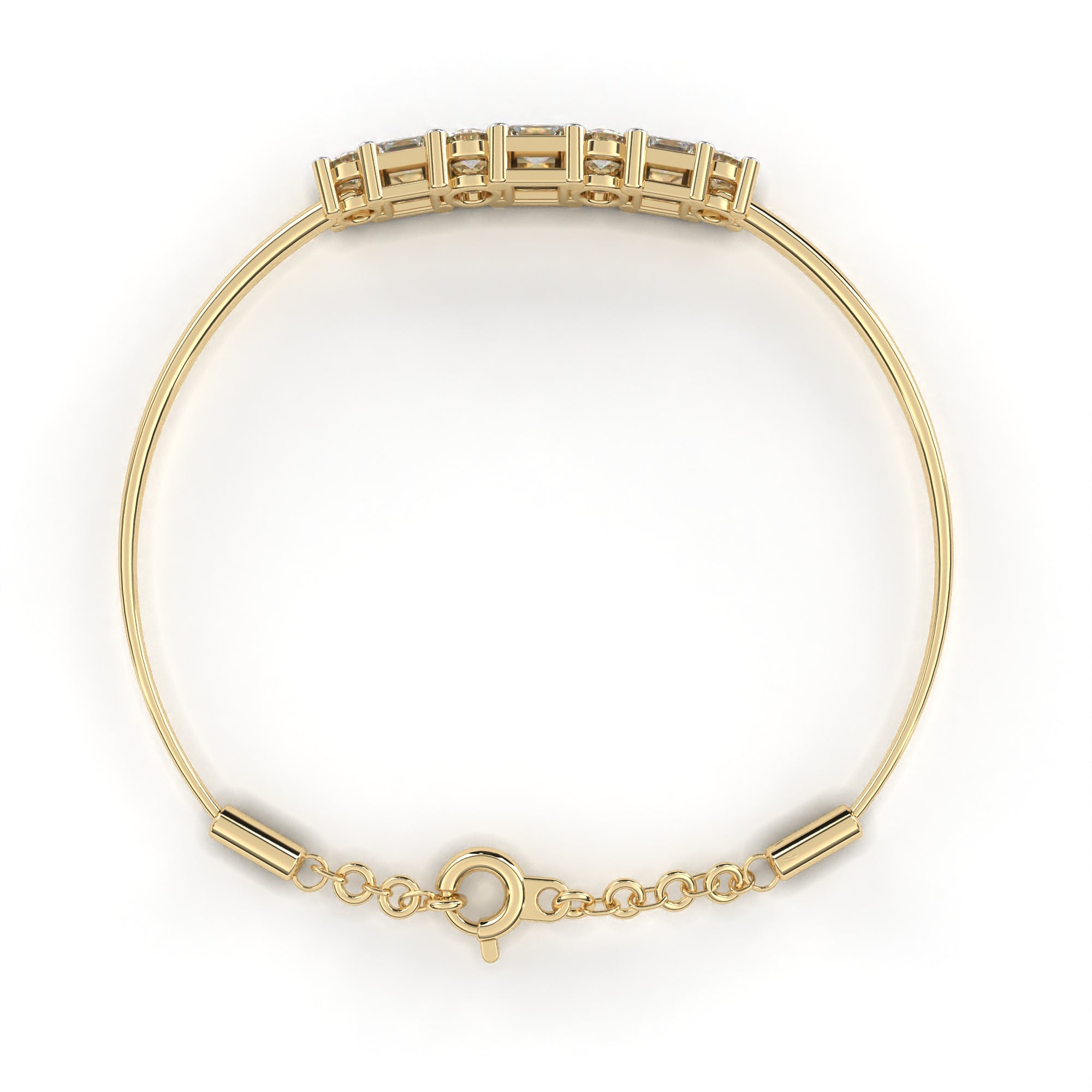 Gold bracelet with round diamonds and princess cut diamonds