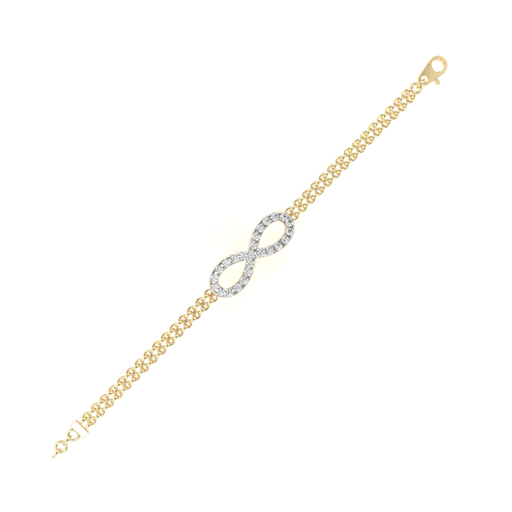 Gold double chain bracelet with infinity diamond charm