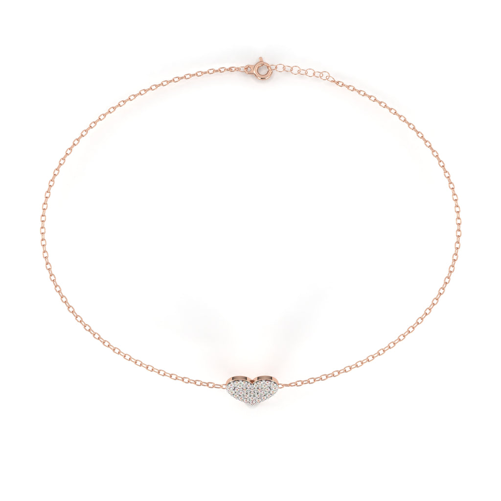 Minimal rose gold chain bracelet with heart diamond centerpiece