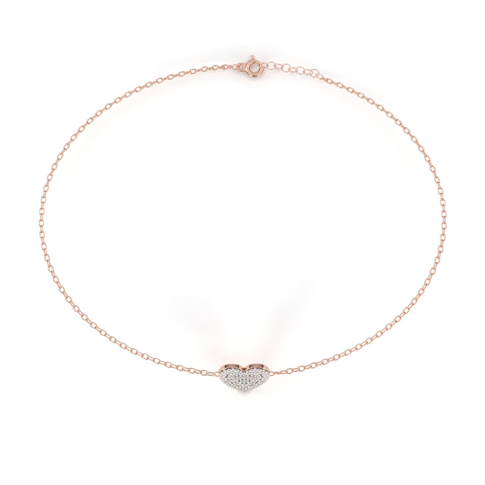 Minimal rose gold chain bracelet with heart diamond centerpiece