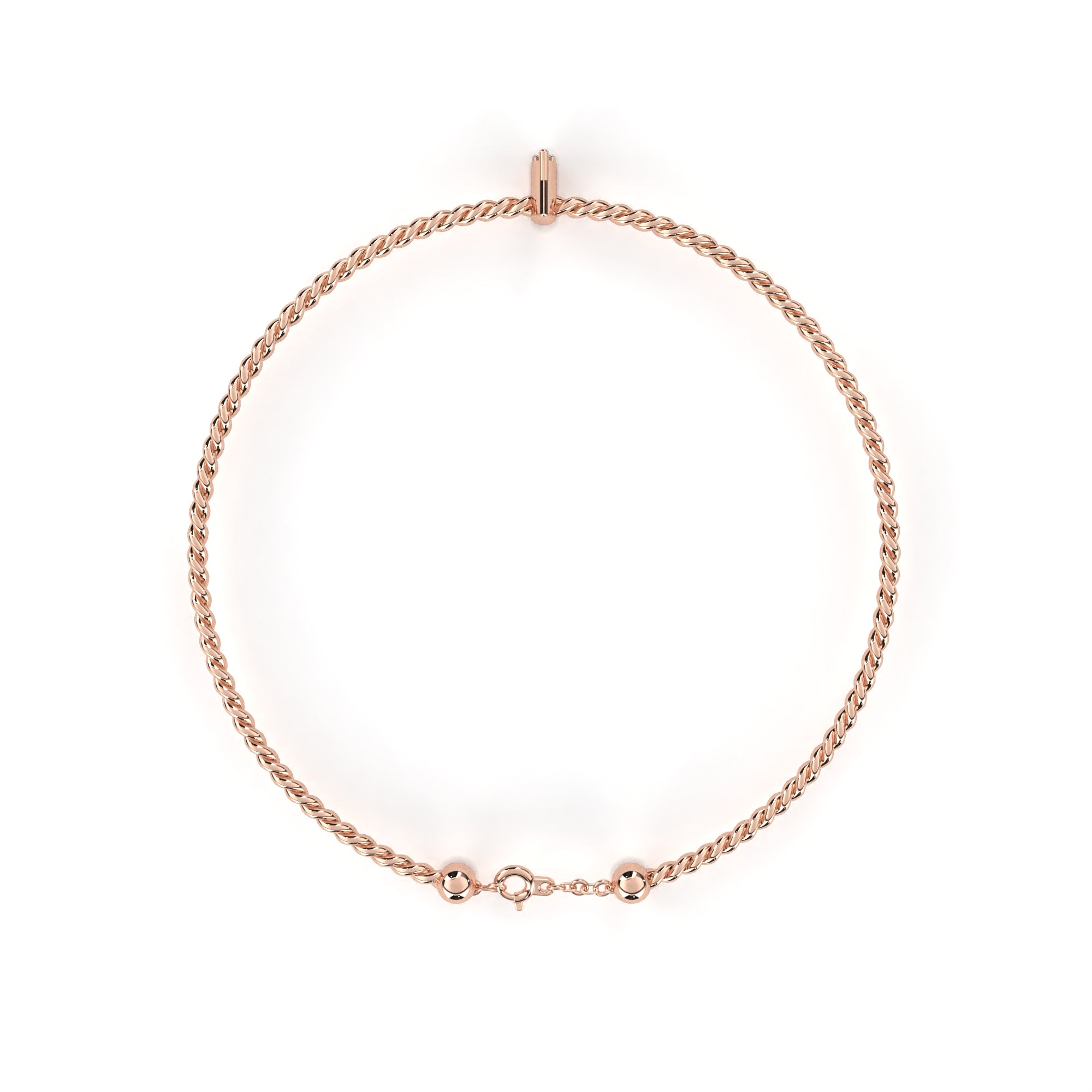 Simple rope-style rose gold bracelet with marquise diamond