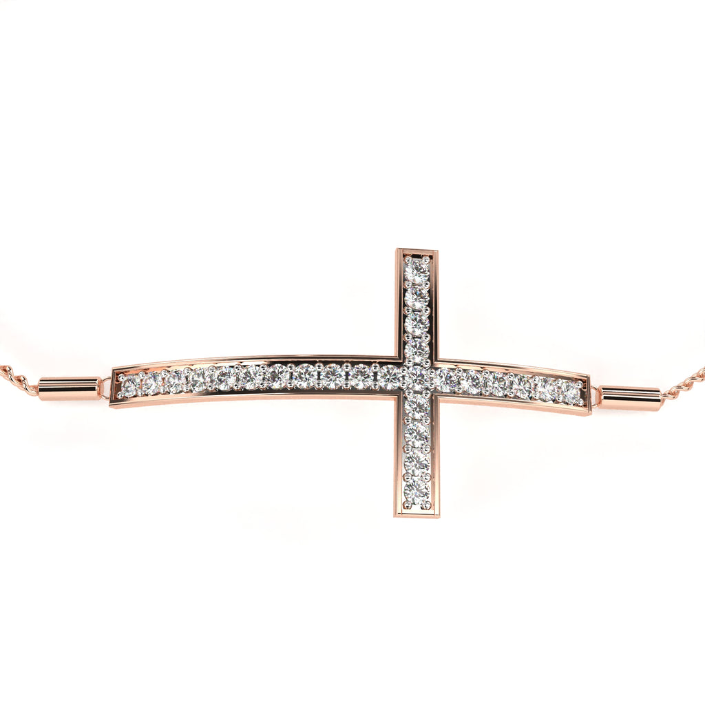 Rose Gold chain bracelet with sparkling diamond cross