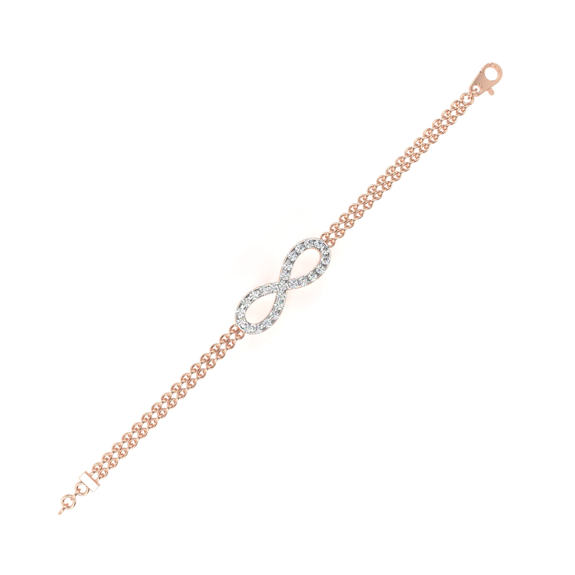 Rose Gold double chain bracelet with infinity diamond charm