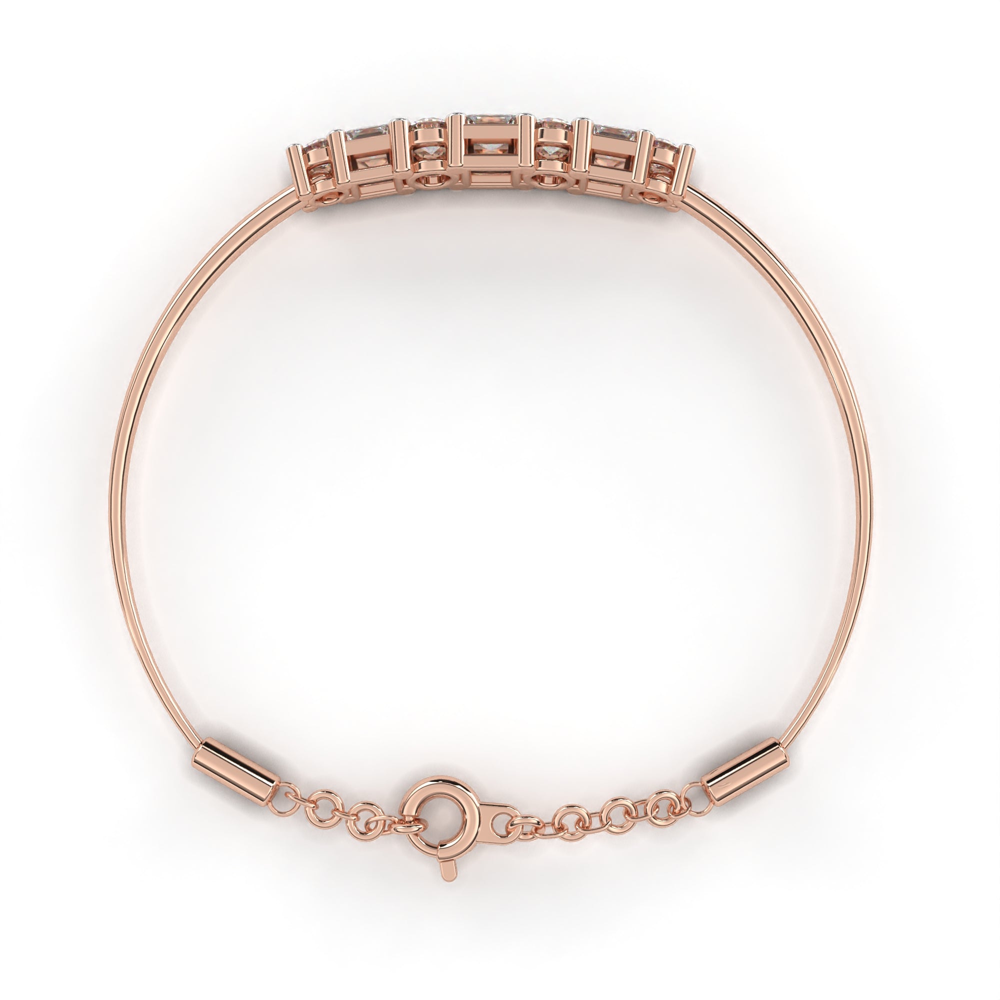 Rose Gold bracelet with round diamonds and princess cut diamonds