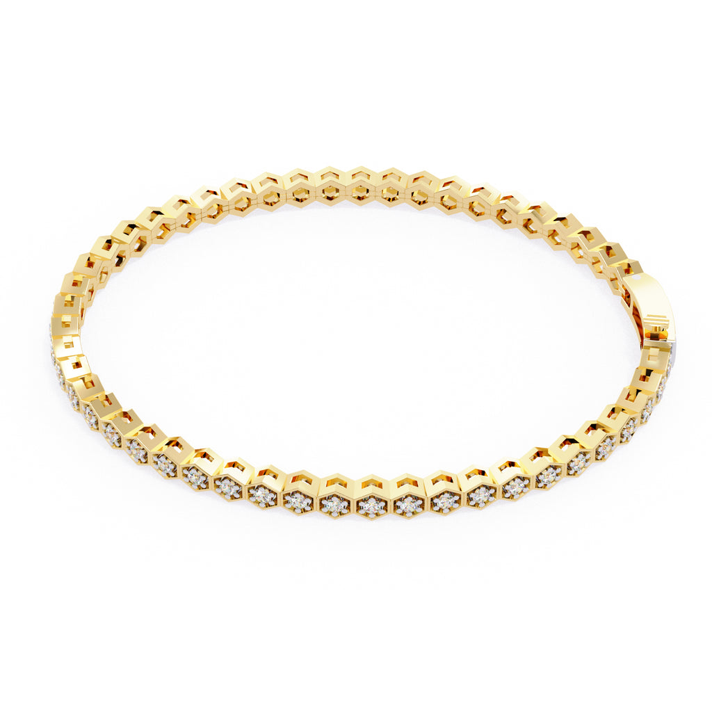 Gold hexagon-shaped diamond tennis bracelet