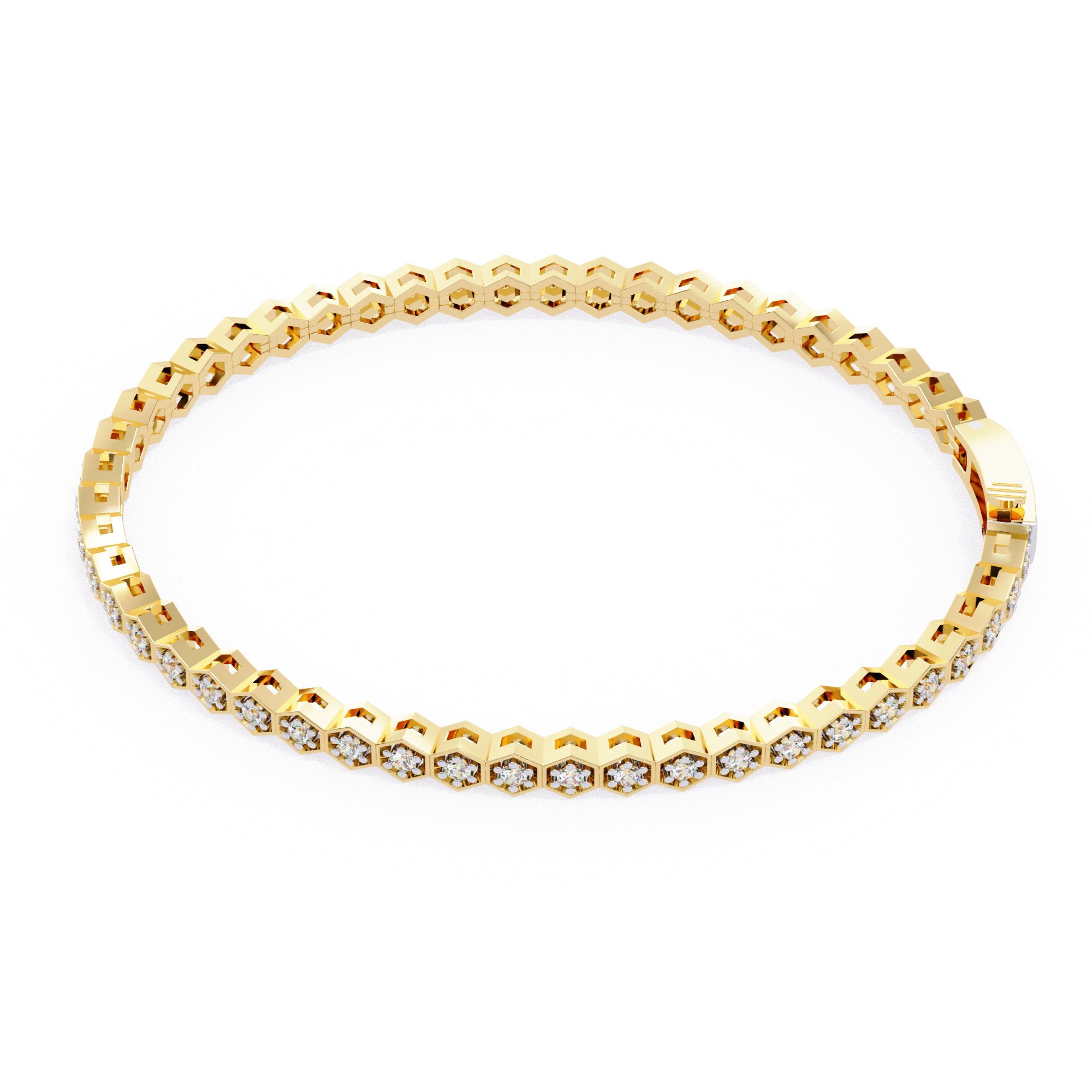 Gold hexagon-shaped diamond tennis bracelet