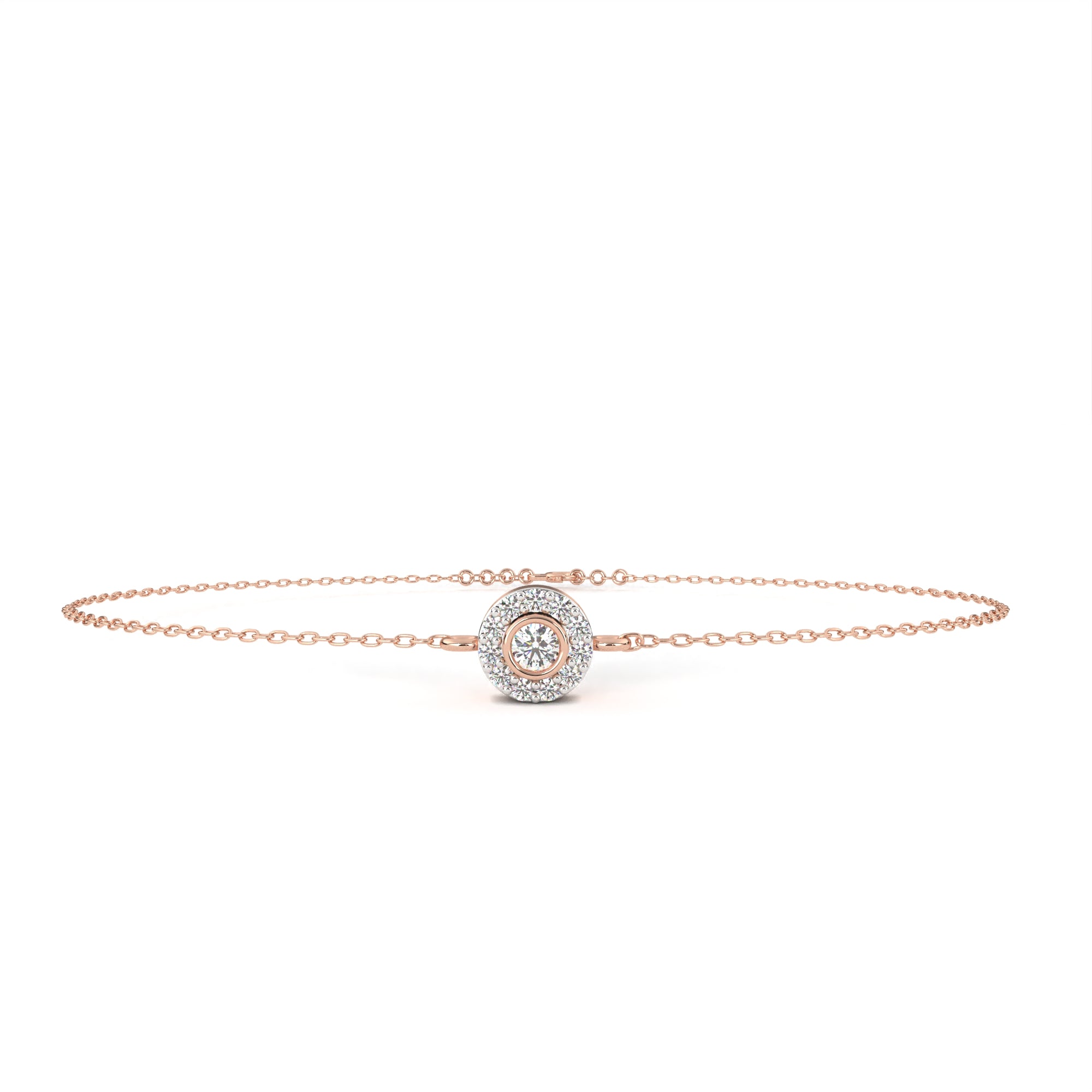 Rose Gold diamond bracelet with halo design