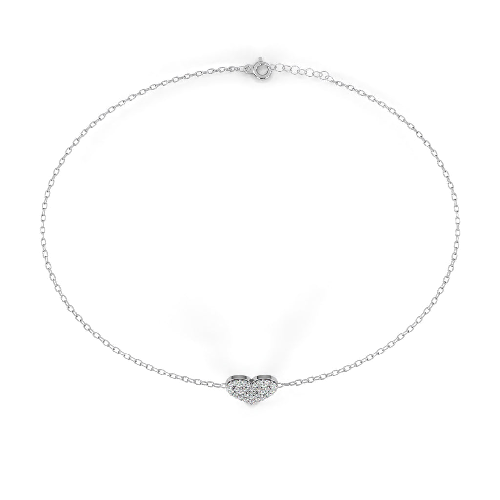 Minimal white gold chain bracelet with heart diamond centerpiece