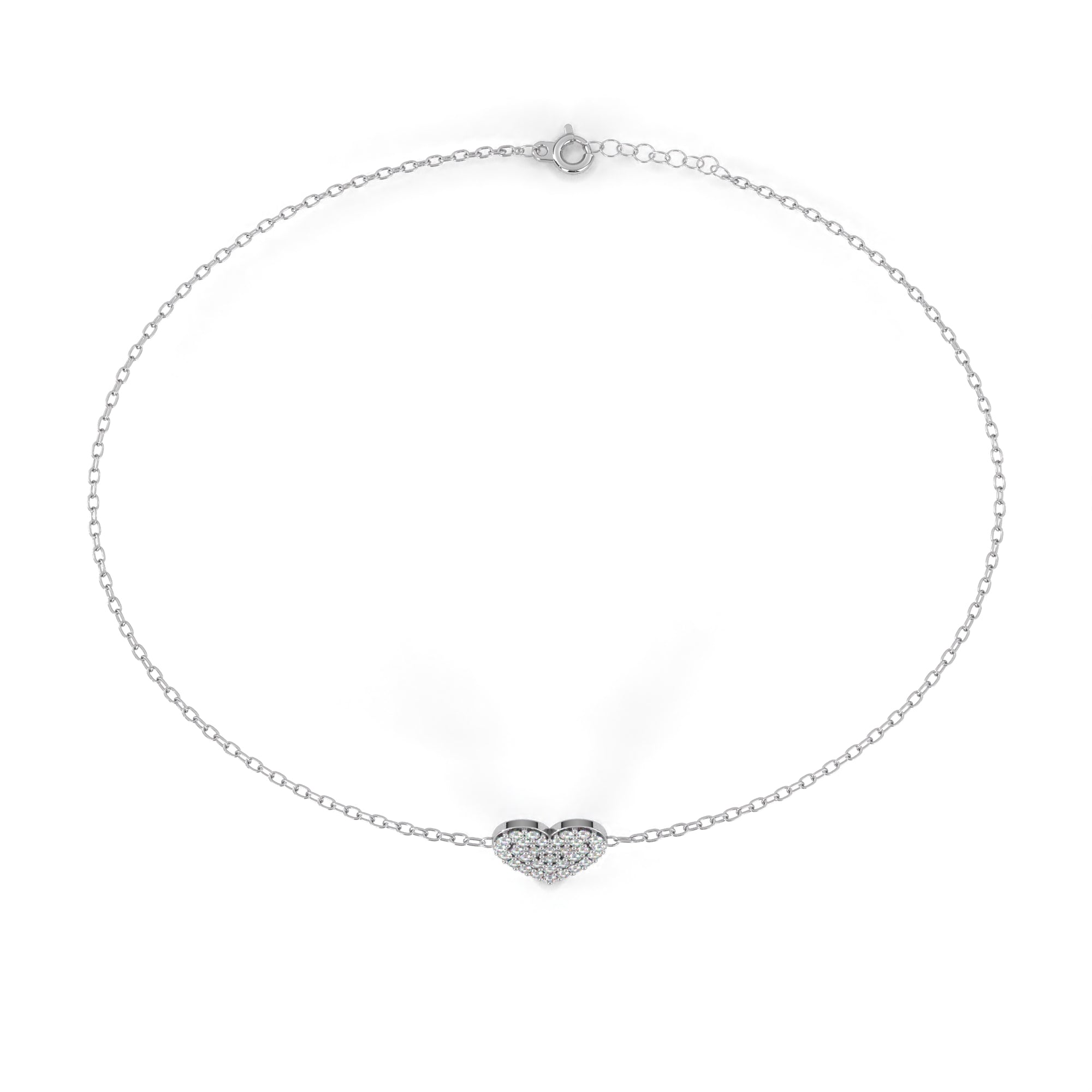 Minimal white gold chain bracelet with heart diamond centerpiece