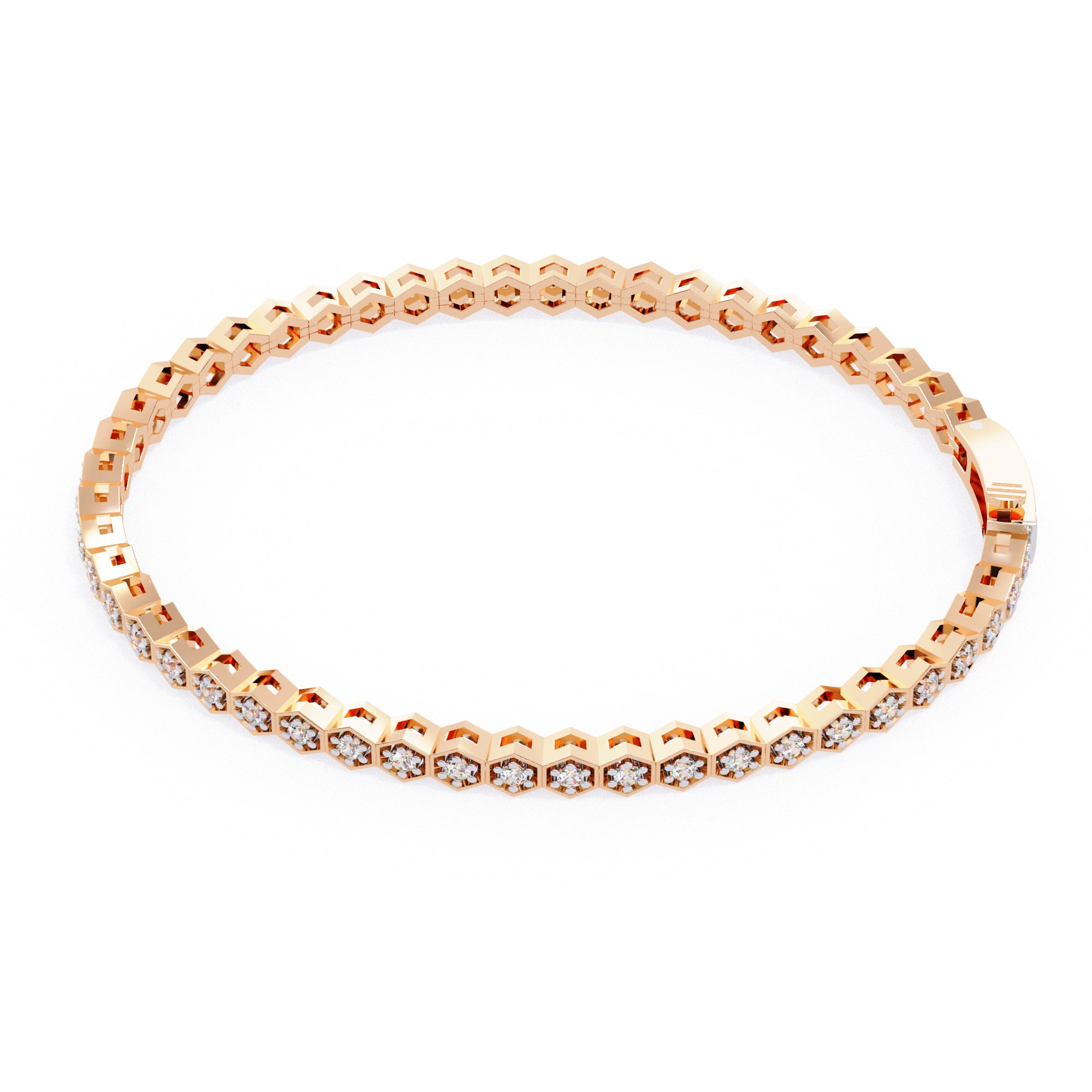 Rose Gold hexagon-shaped diamond tennis bracelet