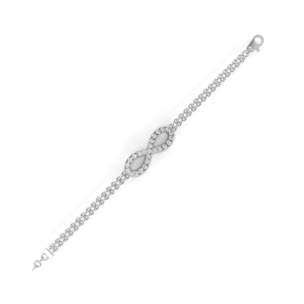 White Gold double chain bracelet with infinity diamond charm