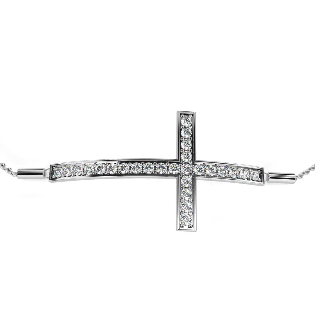 White Gold chain bracelet with sparkling diamond cross
