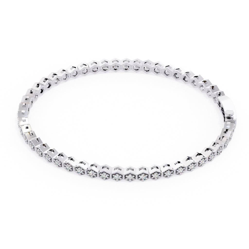 White Gold hexagon-shaped diamond tennis bracelet