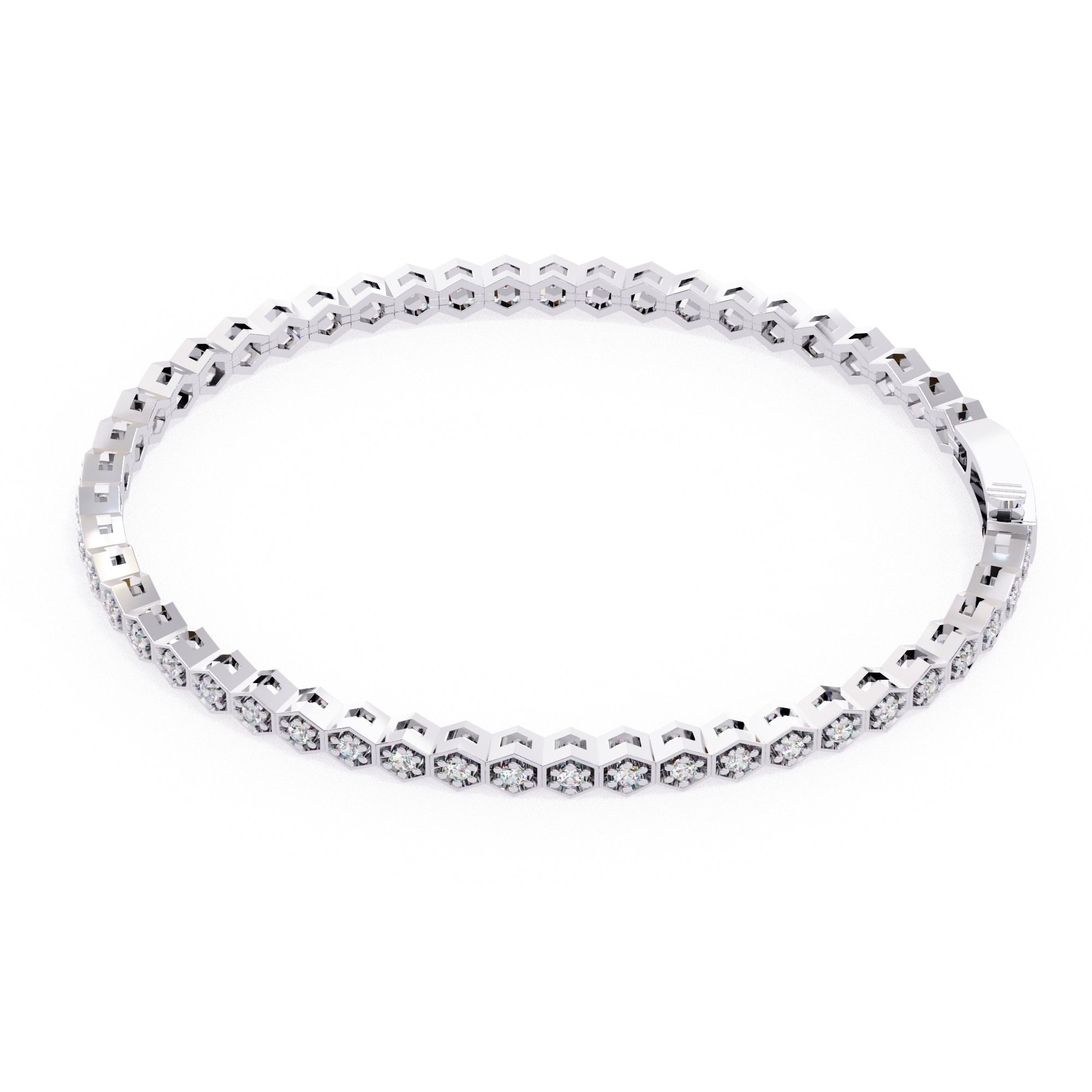 White Gold hexagon-shaped diamond tennis bracelet