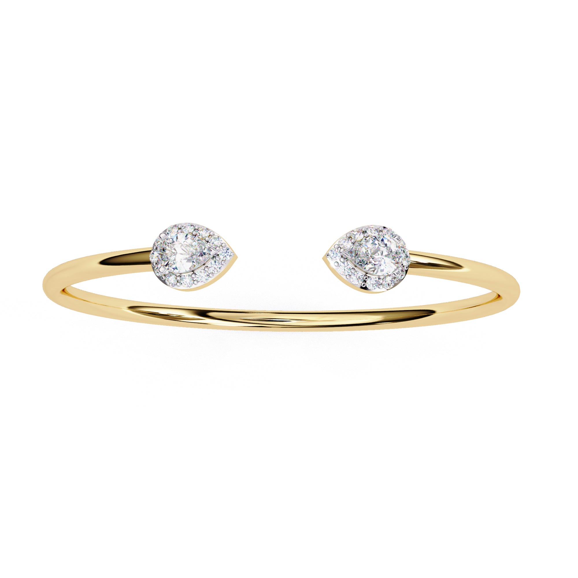 Pear-shaped diamond open cuff bracelet in gold