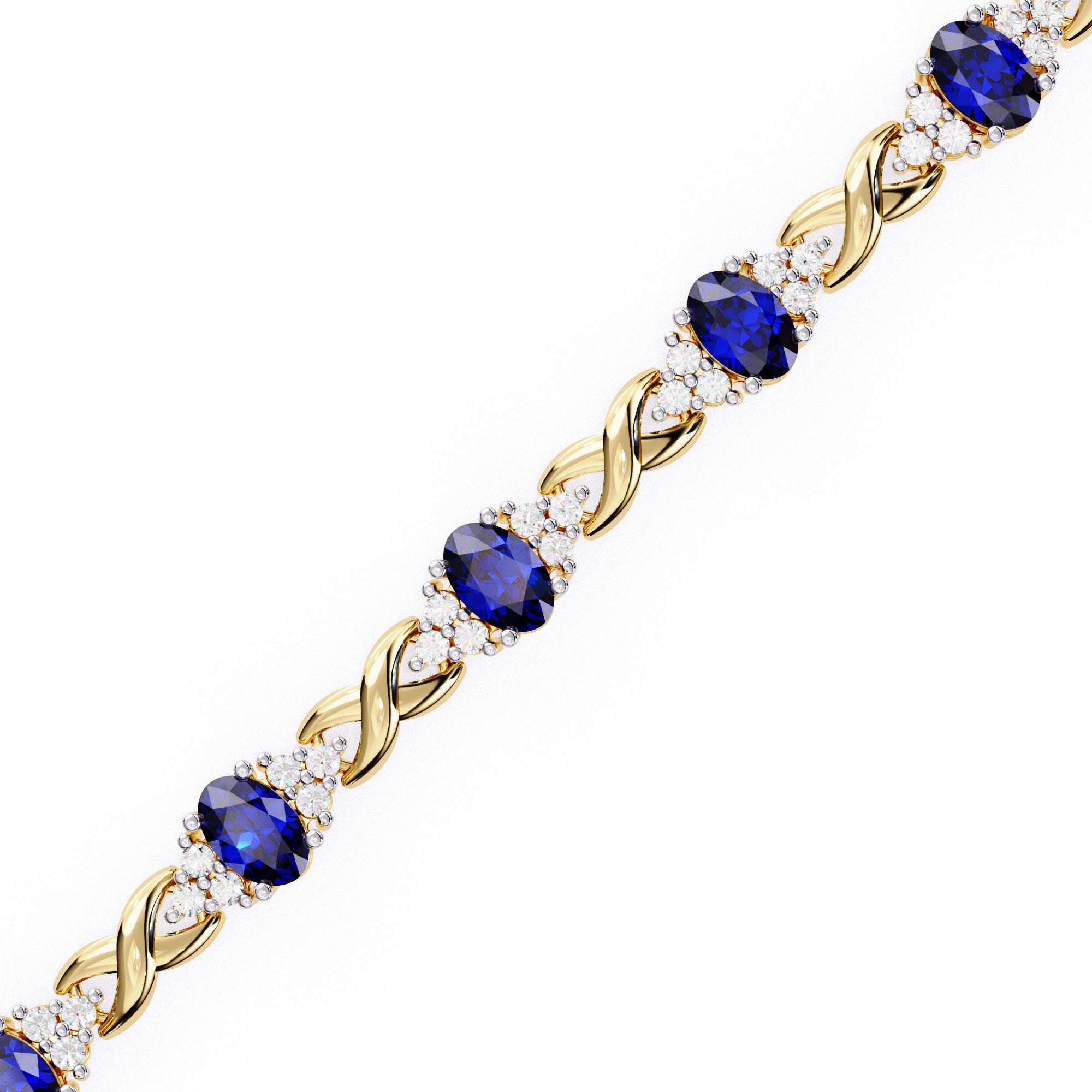 Blue sapphire and round diamond tennis bracelet in gold