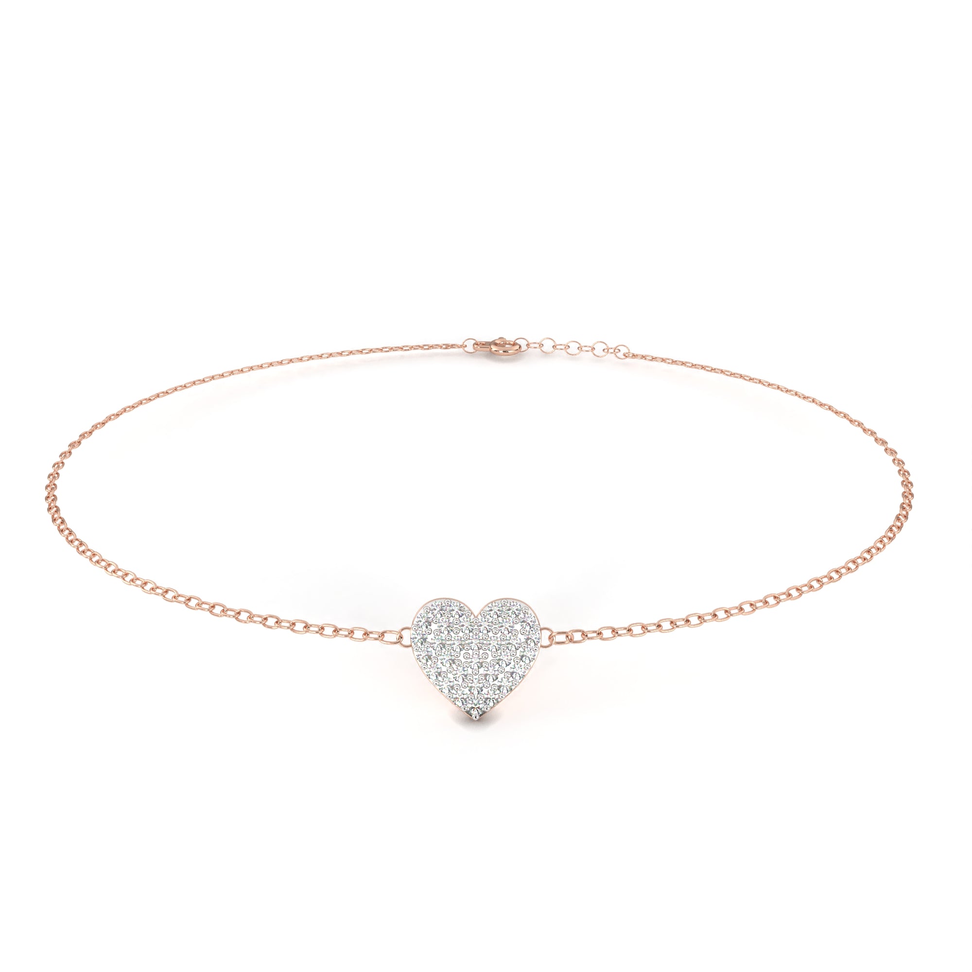 Heart-shaped diamond bracelet with dainty rose gold chain