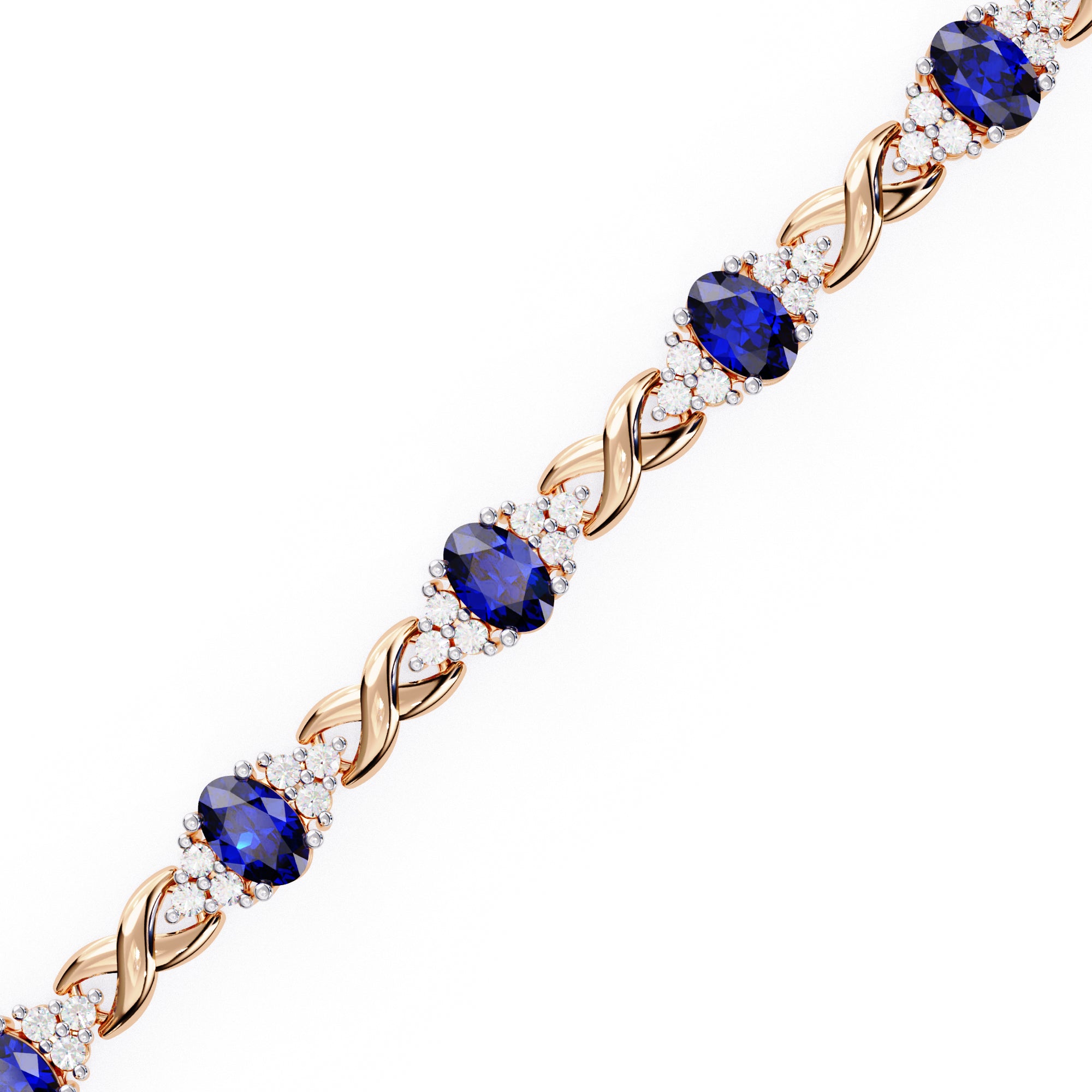 Blue sapphire and round diamond tennis bracelet in Rose Gold