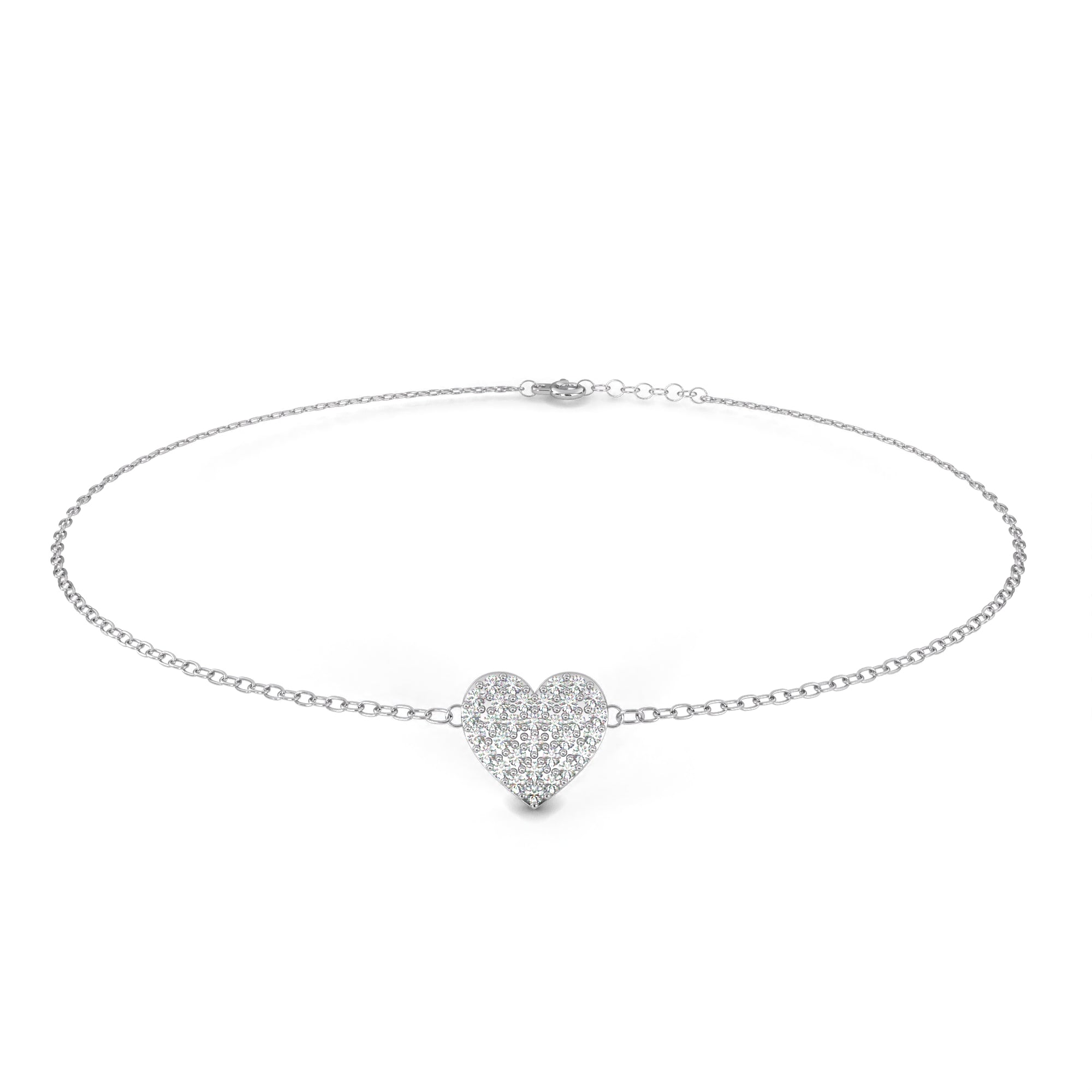 Heart-shaped diamond bracelet with dainty white gold chain