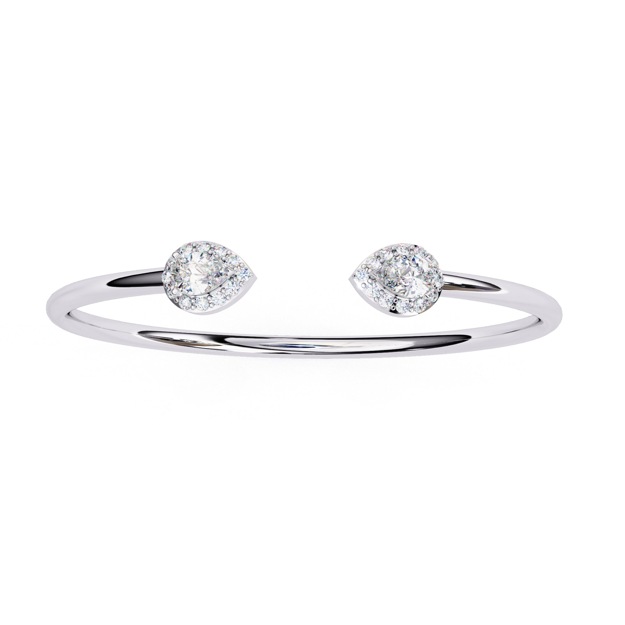 Pear-shaped diamond open cuff bracelet in white gold