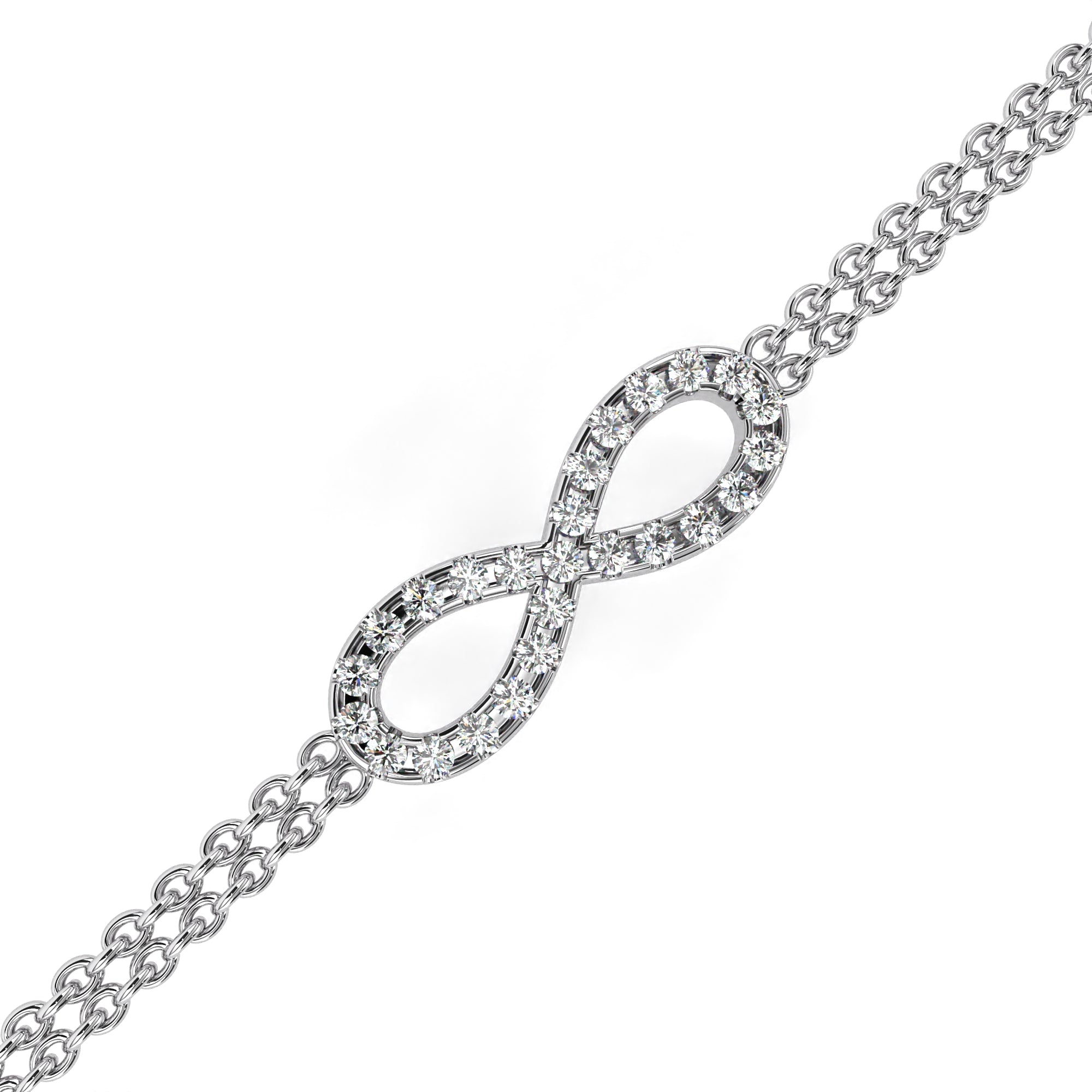 Dainty infinity pattern diamond bracelet in white gold