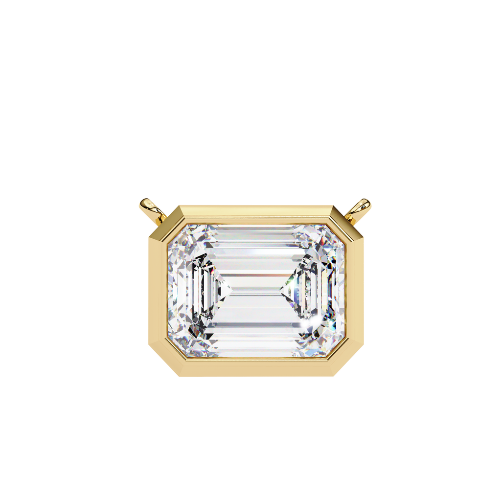Gold emerald-cut diamond bezel pendant