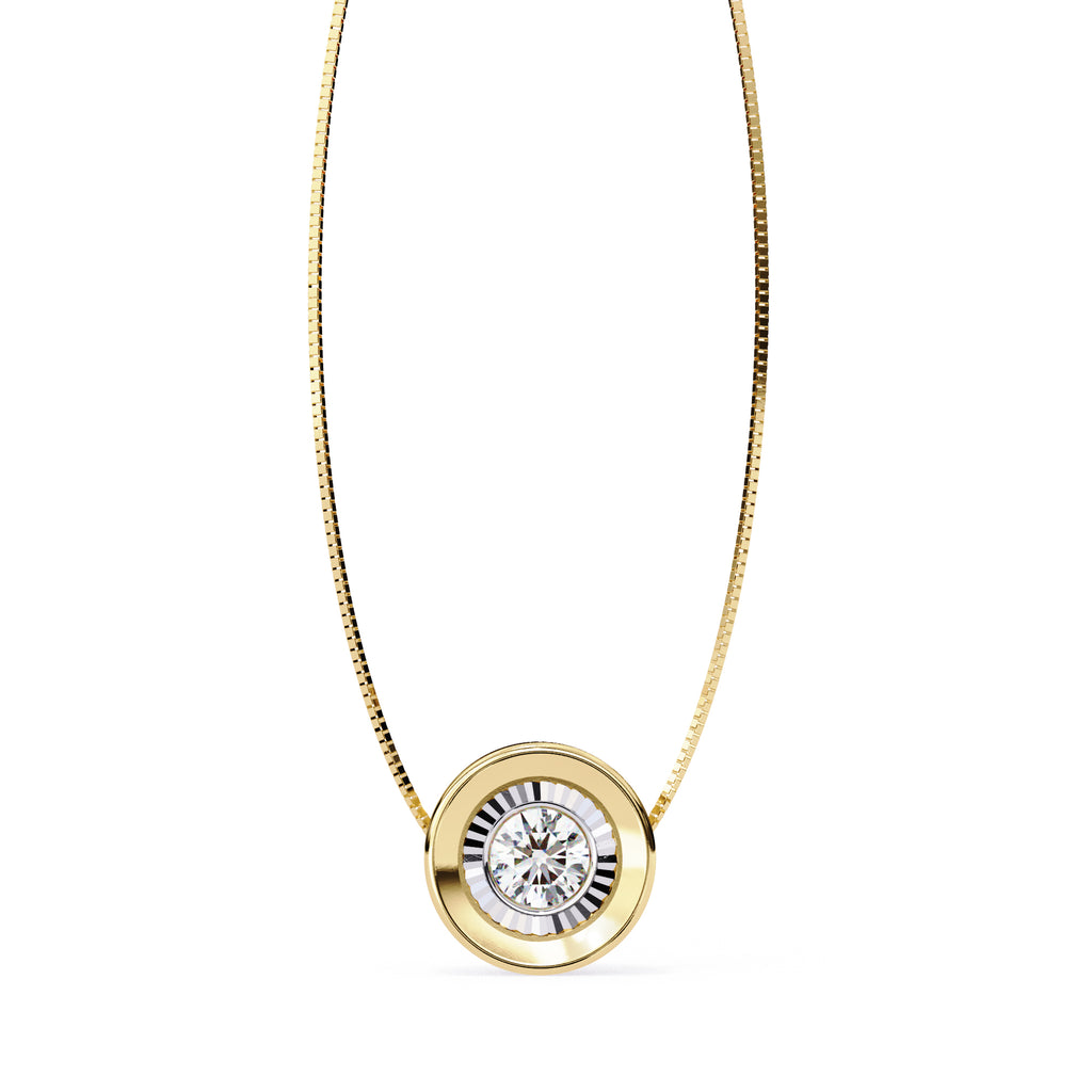 Halo Diamond Pendant in Gold with bezel-style prong setting