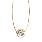Halo Diamond Pendant in Gold with bezel-style prong setting