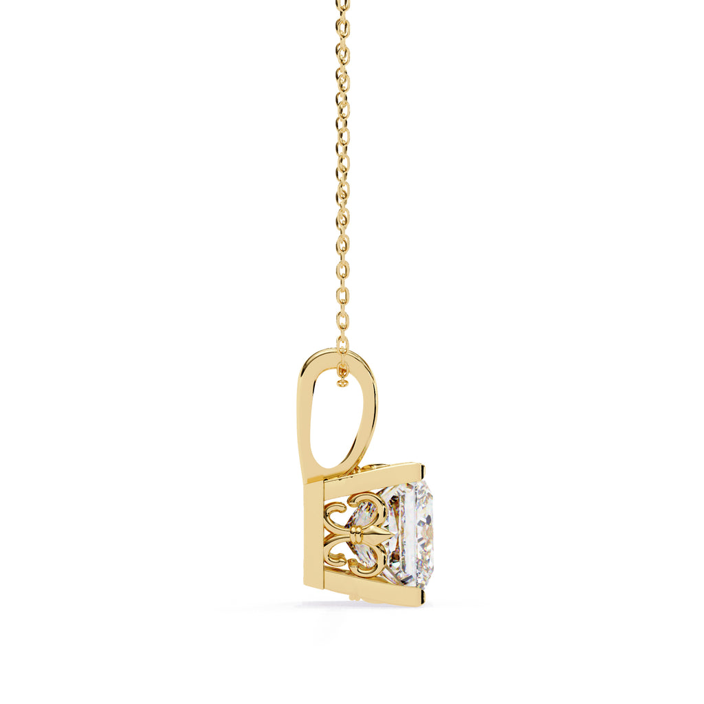 Princess-cut diamond pendant with artistic prong detailing