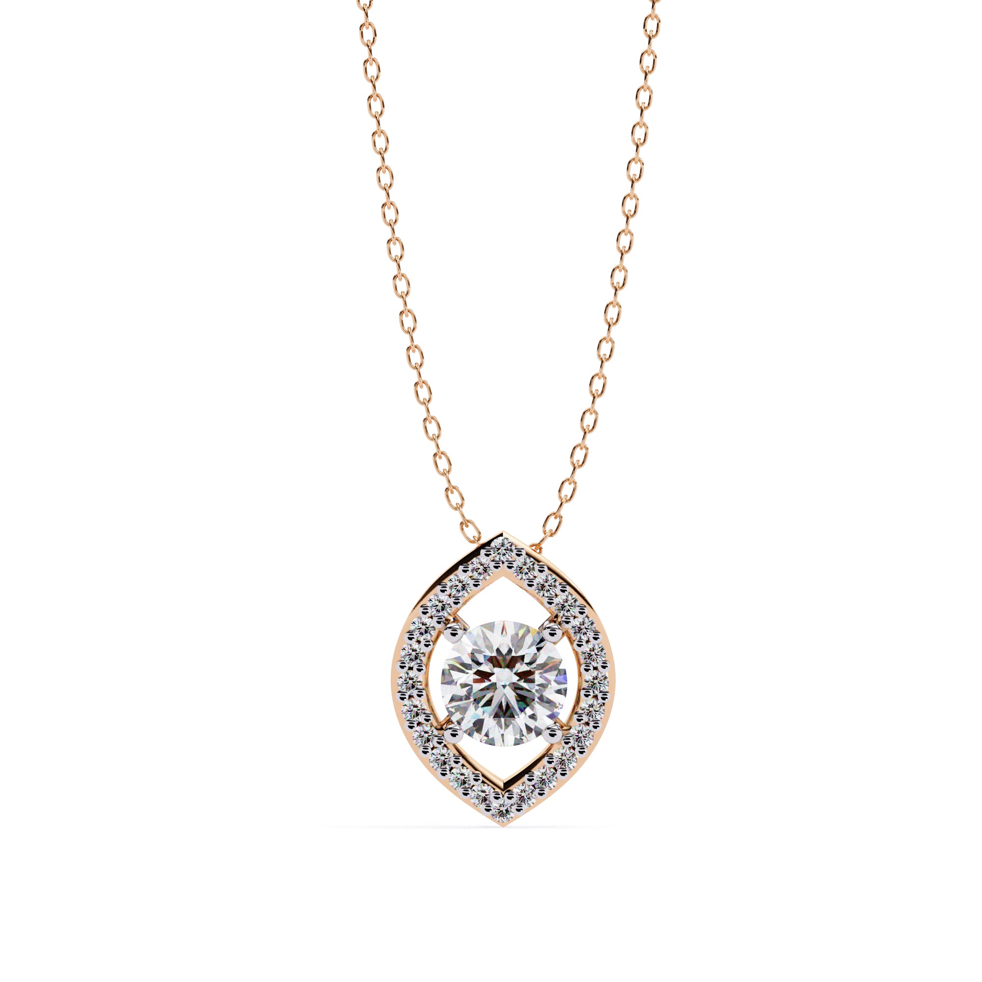 Rose Gold Marquise Diamond Halo Pendant