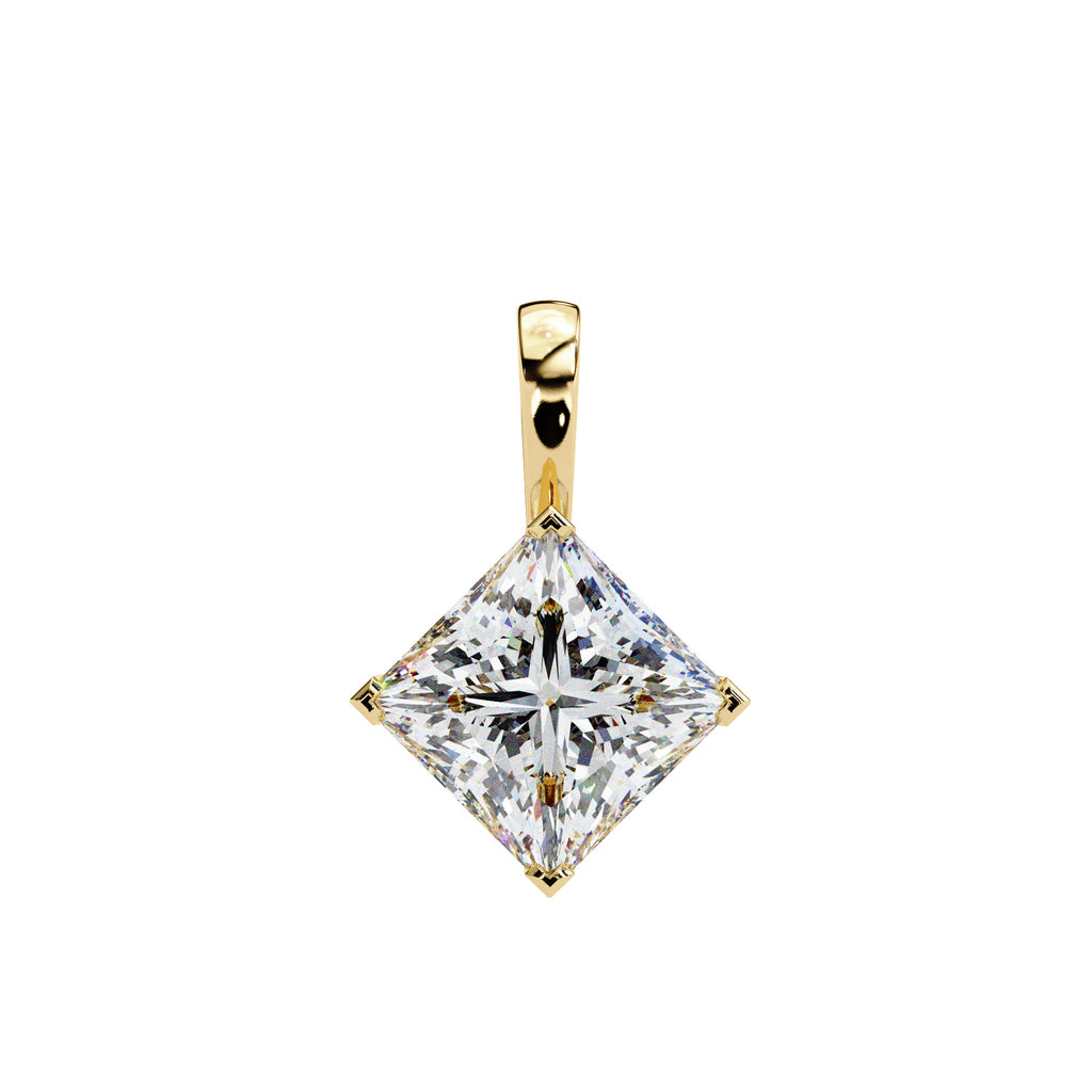 Princess-cut solitaire diamond pendant in gold